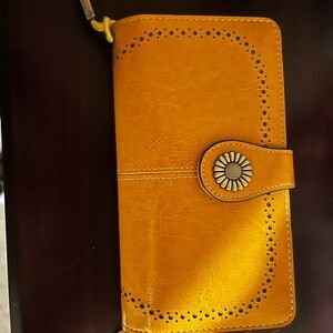 Yellow Wallet with Floral Button